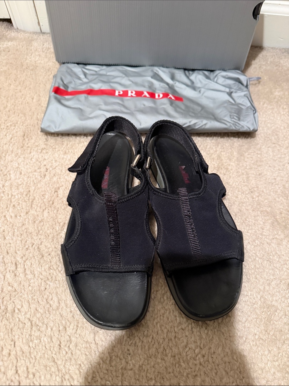 Prada Black Neoprene Sport Sandals